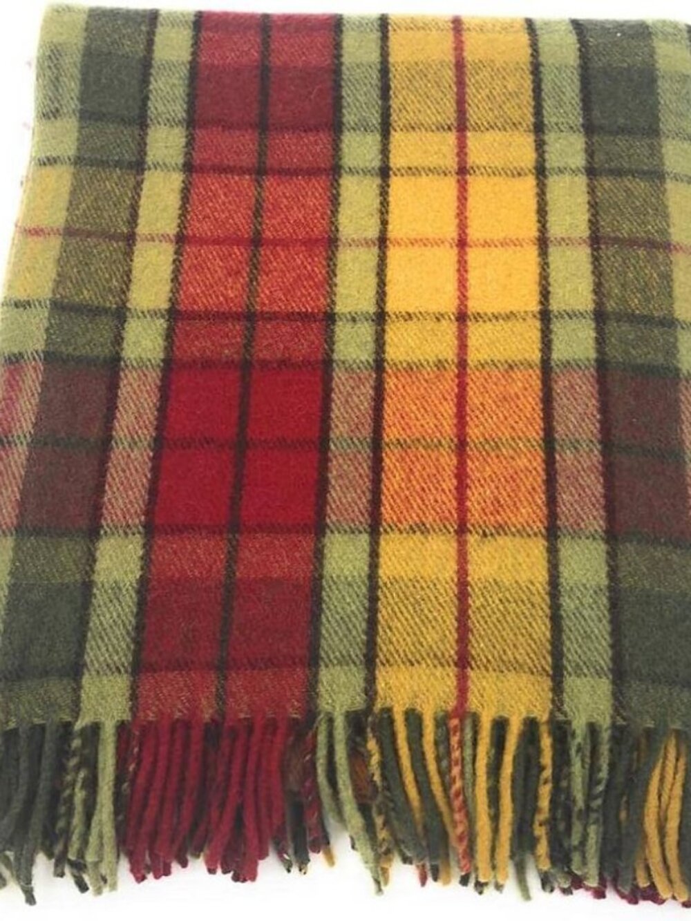 Clans Scotland  Buchanan Autumn Tartan Wool Blend Blanket  58" x 70", Fringe NEW